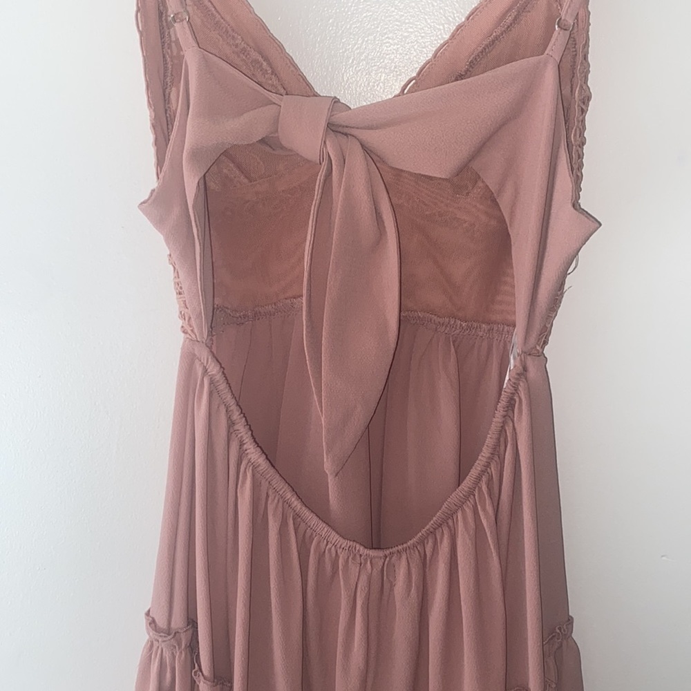 Showpo Crochet Chiffon Blush Tie Back Mini Dress - Picture 9 of 10
